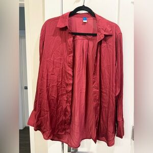 Women’s Satin Red Button-Up Shirt